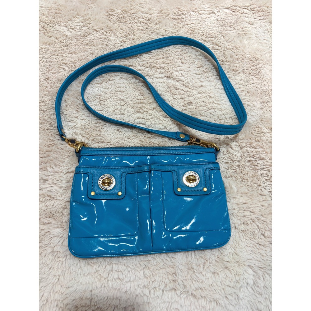 RARE Marc by Marc Jacobs Blue Patent Leather Turnlock Percy Crossbody Bag Y2K